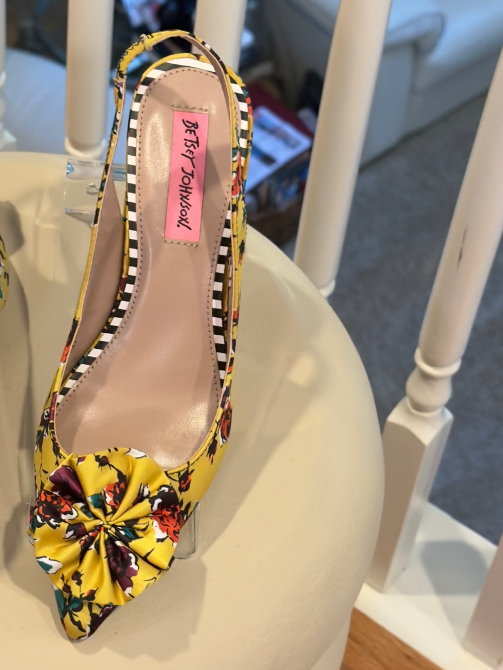 Betsey Johnson "Nettie" Yellow Floral Slingback Block Heels – Size 8 - Picture 13 of 13